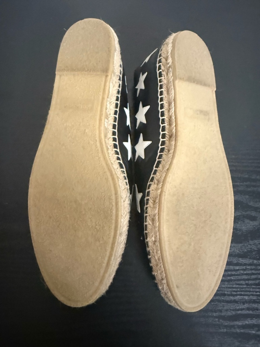 Saint Laurent Size 38.5 Black Leather White Star Espadrilles Loafers - Picture 8 of 9
